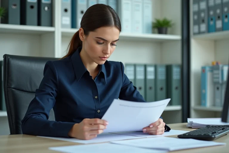 Agent de catégorie C de la fonction publique travaillant à son bureau administratif avec des documents officiels