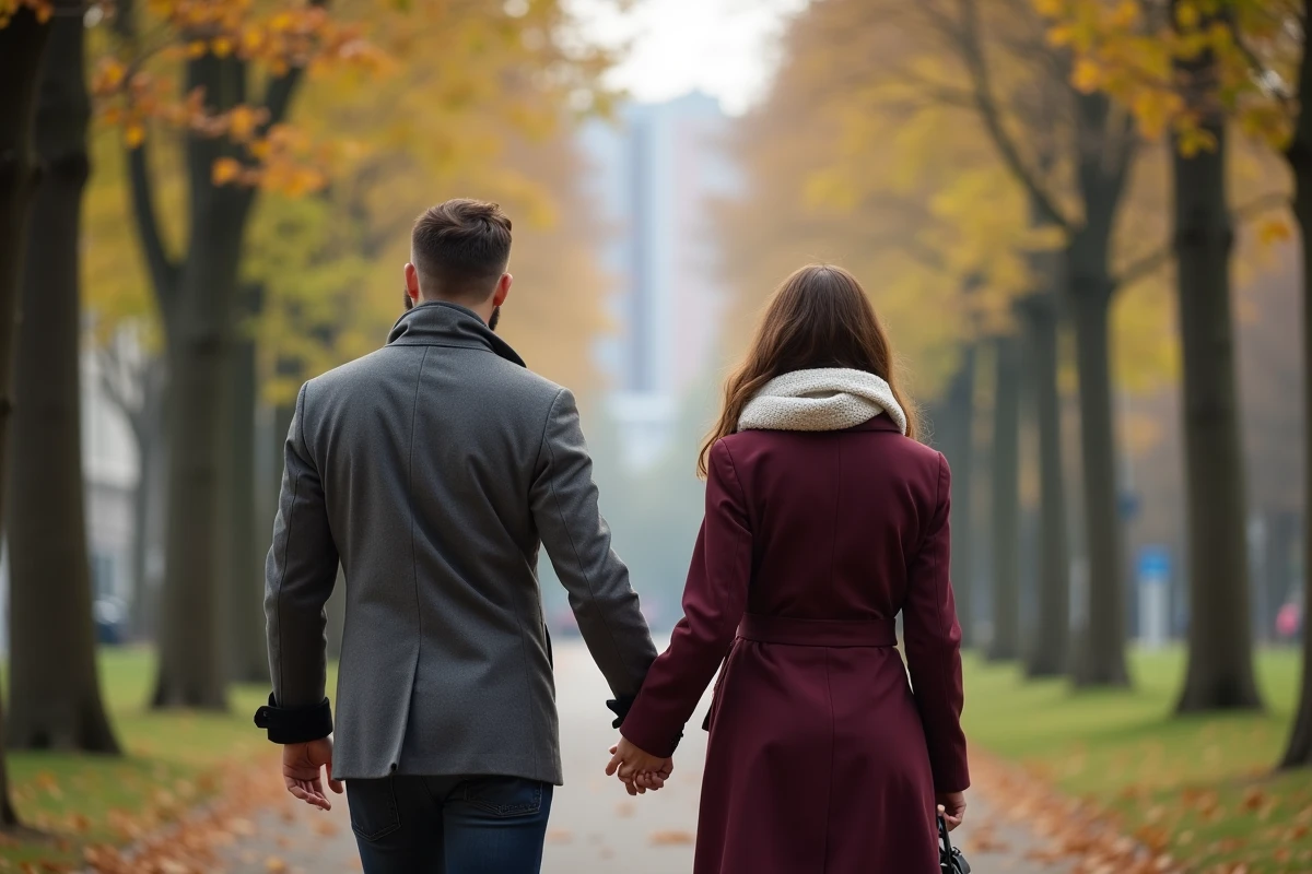 Couple main dans la main dans un parc urbain