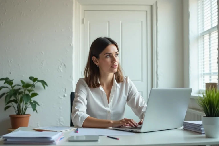 Femme en tenue de bureau dans un bureau confiné