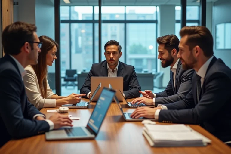 Groupe de professionnels en réunion dans un bureau moderne