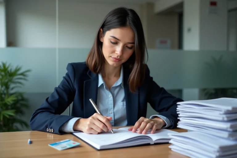 Jeune femme remplissant un formulaire administratif au bureau