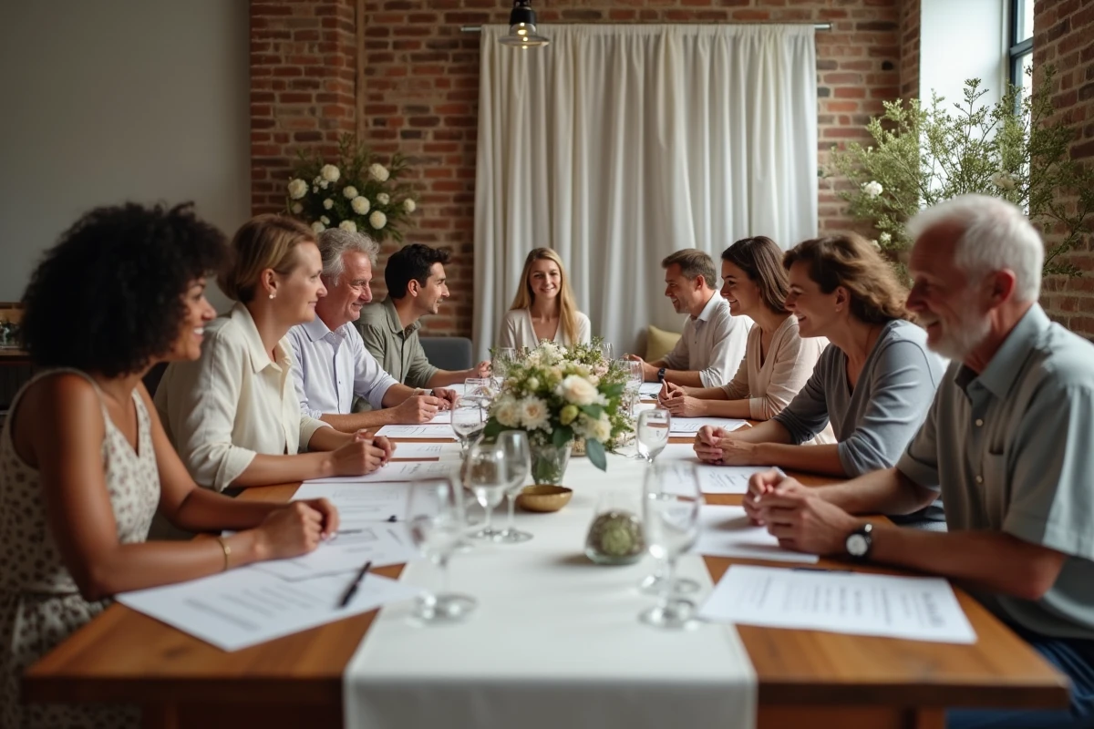 Famille et amis planifiant le mariage autour d